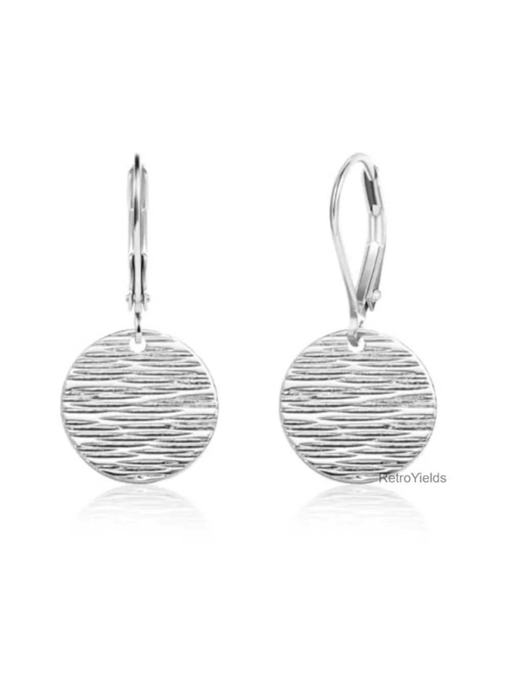 Silver Plated Brass Hammered Coin Drop Leverback Earrings Hypoallergenic 925